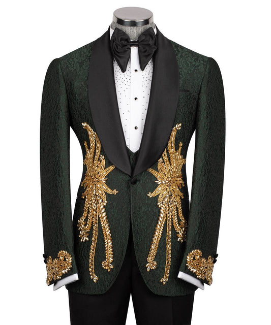 Stone Embroidered Green Tuxedo